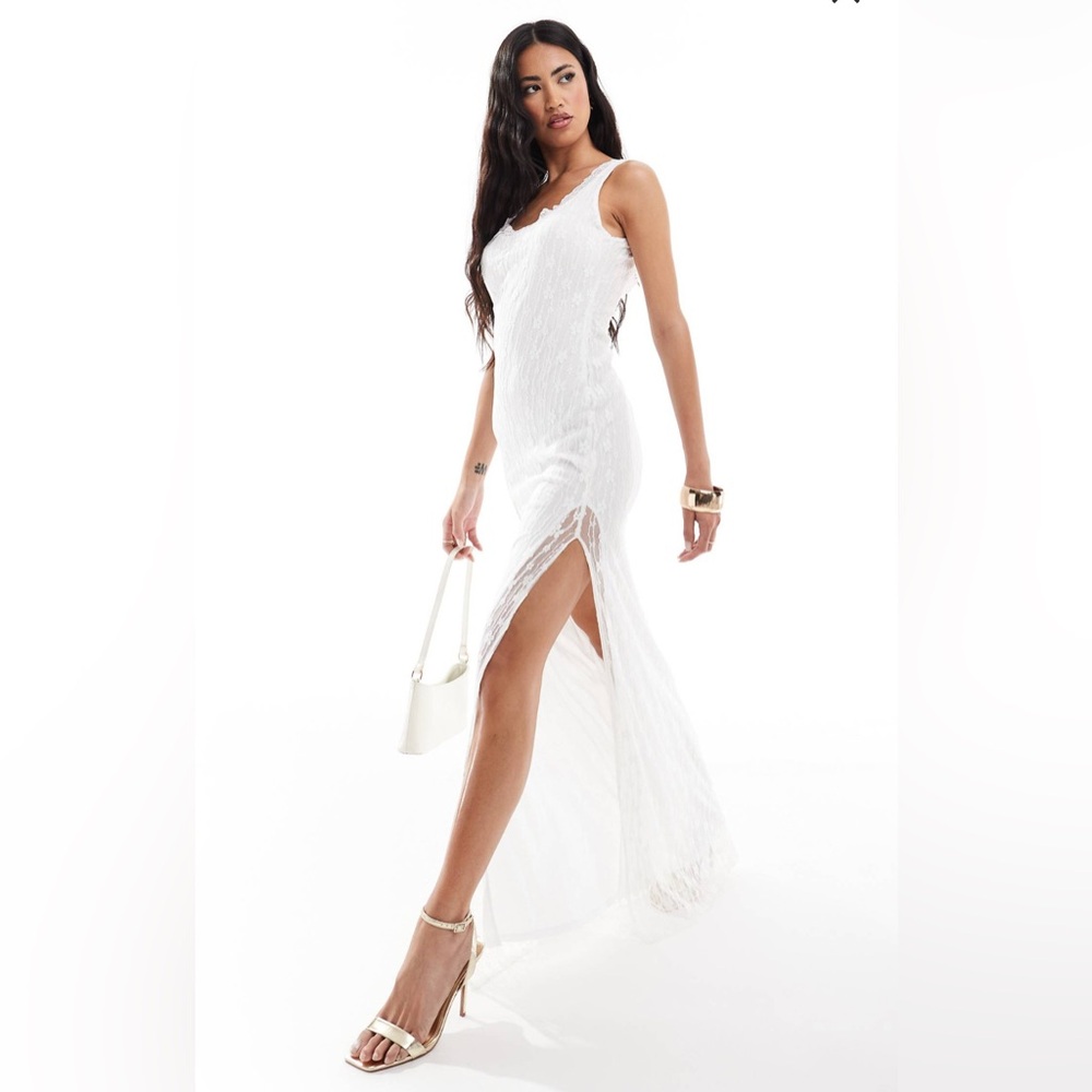 ASOS DESIGN scoop neck maxi dress in white with lace